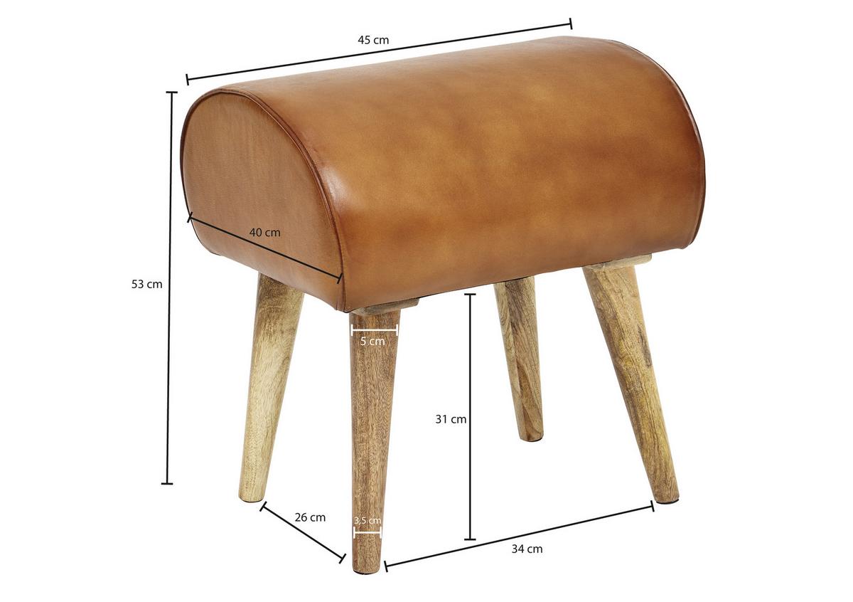 Tabure Hocker - naravne barve/rjava, Moderno, les/usnje (45/53/40cm) - MID.YOU