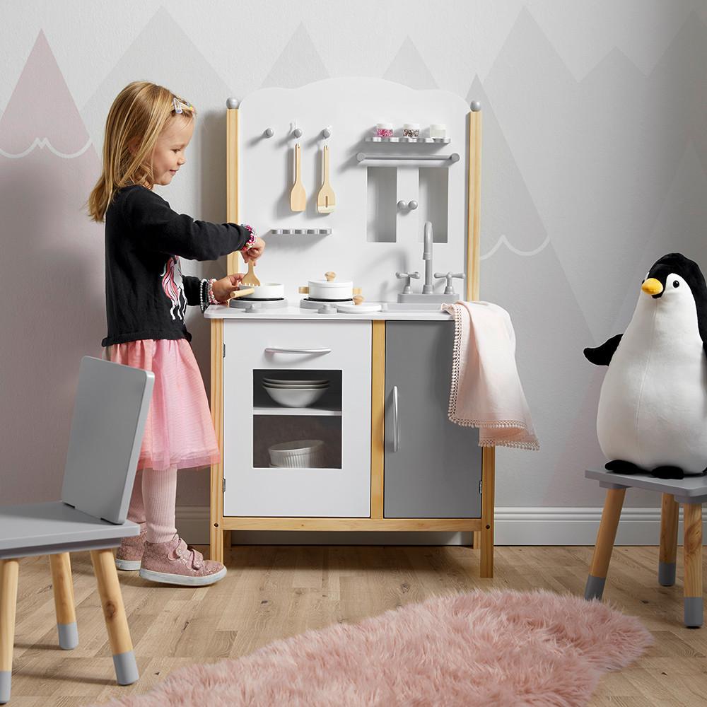 Kinderküche Molly Grau/Weiß Echtholz/MDF - Weiß/Grau, MODERN, Holz (60/100/30cm) - Bessagi Kids