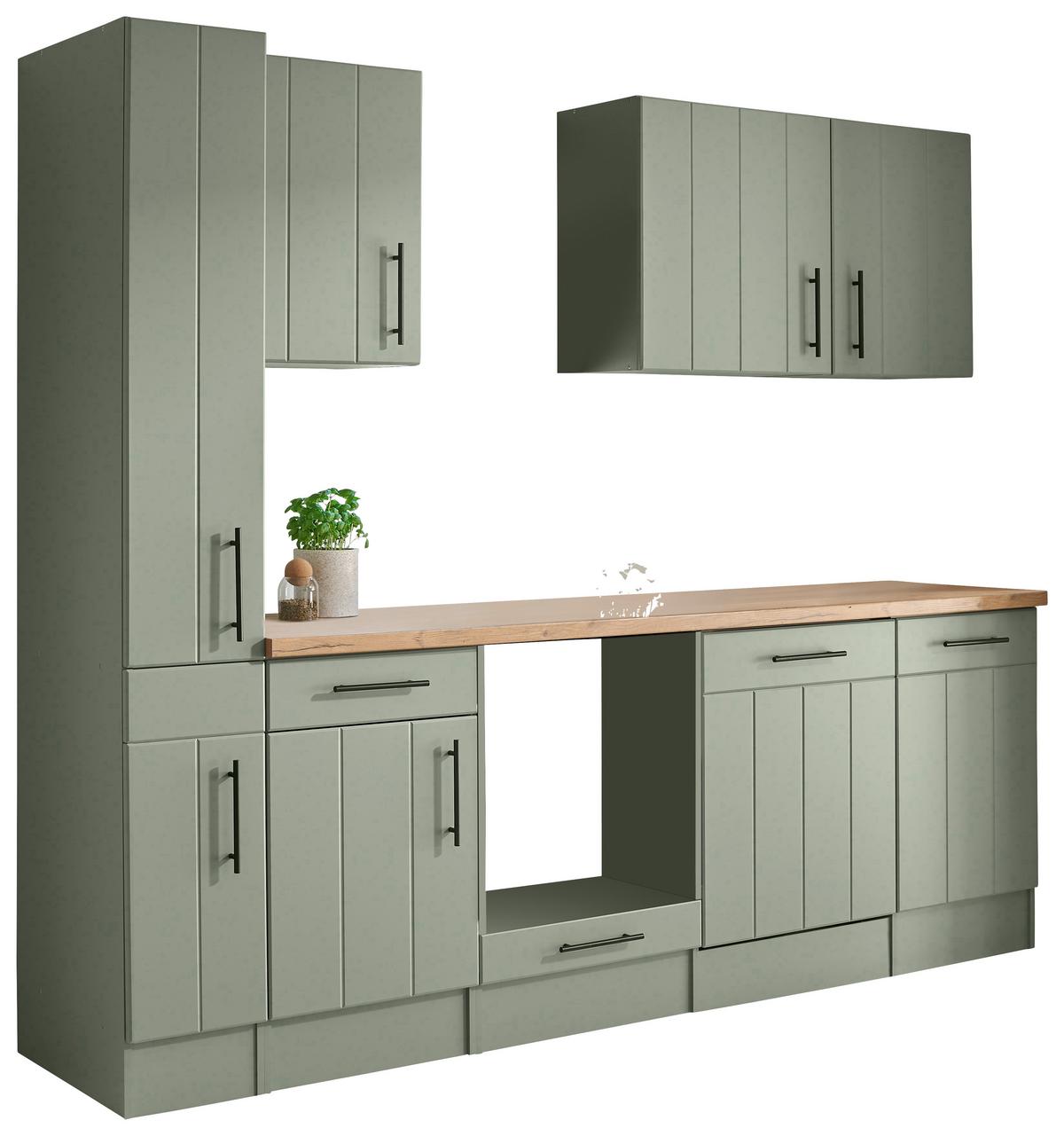 Küchenleerblock Anton o. Geräte Wildeiche/Schilfgrün - Schilfgrün/Wildeiche, Trend, Holzwerkstoff/Metall (250cm) - Respekta