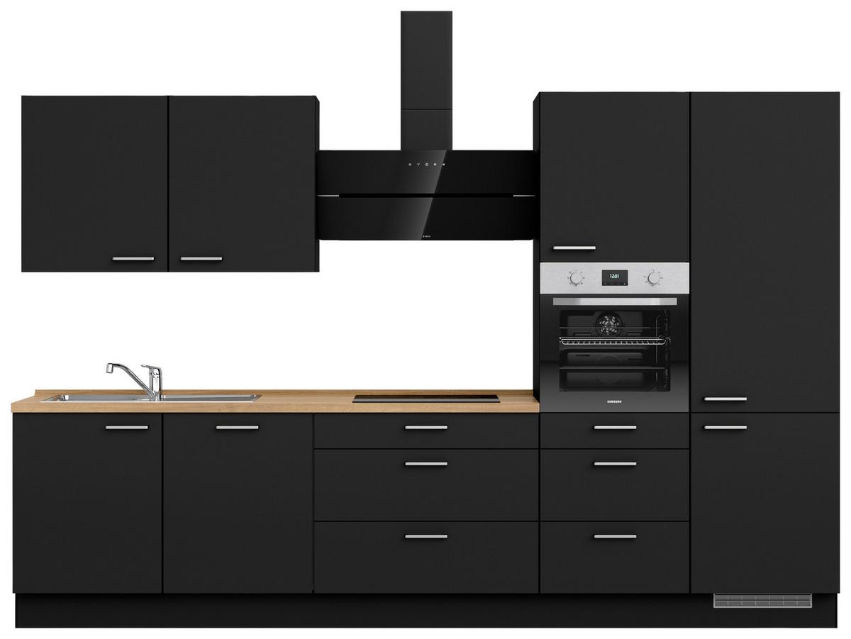 Küchenblock Touch High m. Geräten Schwarz - Edelstahlfarben/Eichefarben, MODERN, Holzwerkstoff/Metall (330cm) - Nobilia