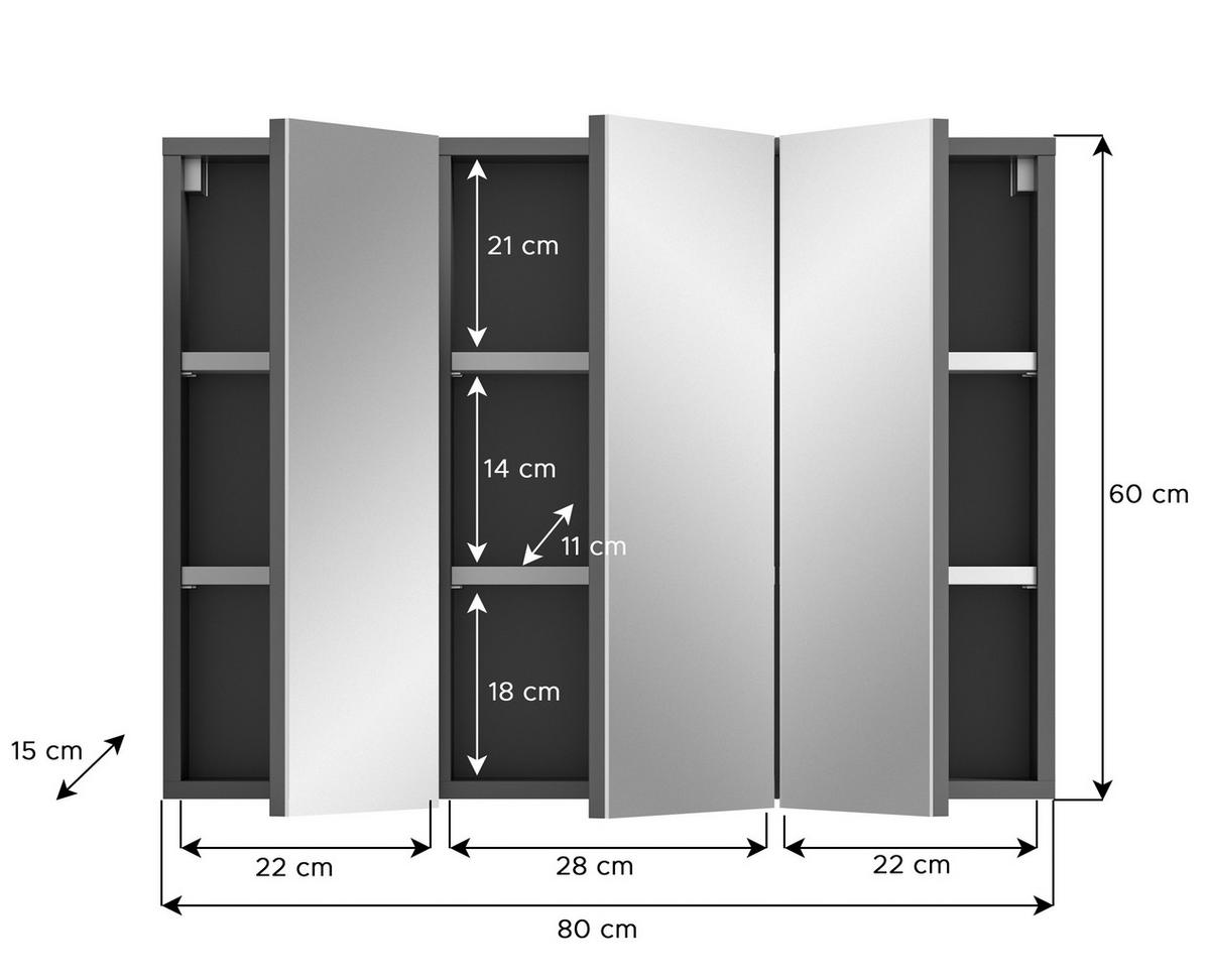 Spiegelschrank Soft ca. 80x60x15 cm Grau - MODERN, Glas/Holzwerkstoff (80/60/15cm) - MID.YOU