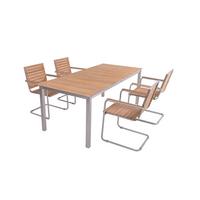 Gartentischgruppe Dallas- Denver Teak 5-tlg. - Silberfarben/Braun, Basics, Holz/Metall - Gardenson