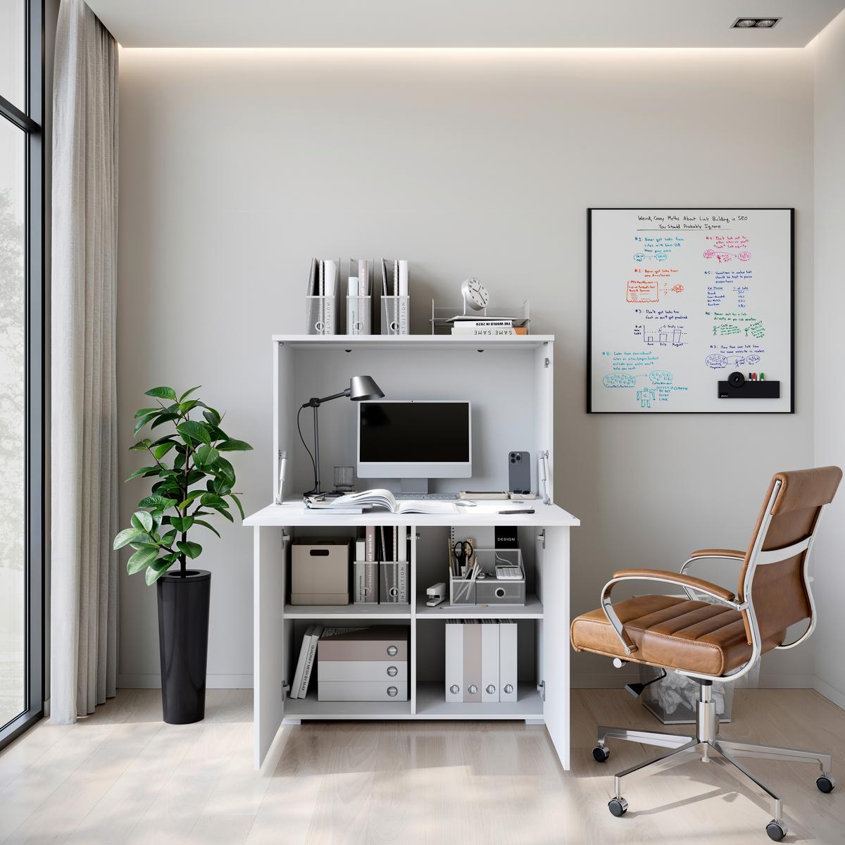 Pisalnik Vera 90, Bela - srebrne barve/siva, Design, umetna masa/leseni material (90/125,1/42cm) - Livetastic