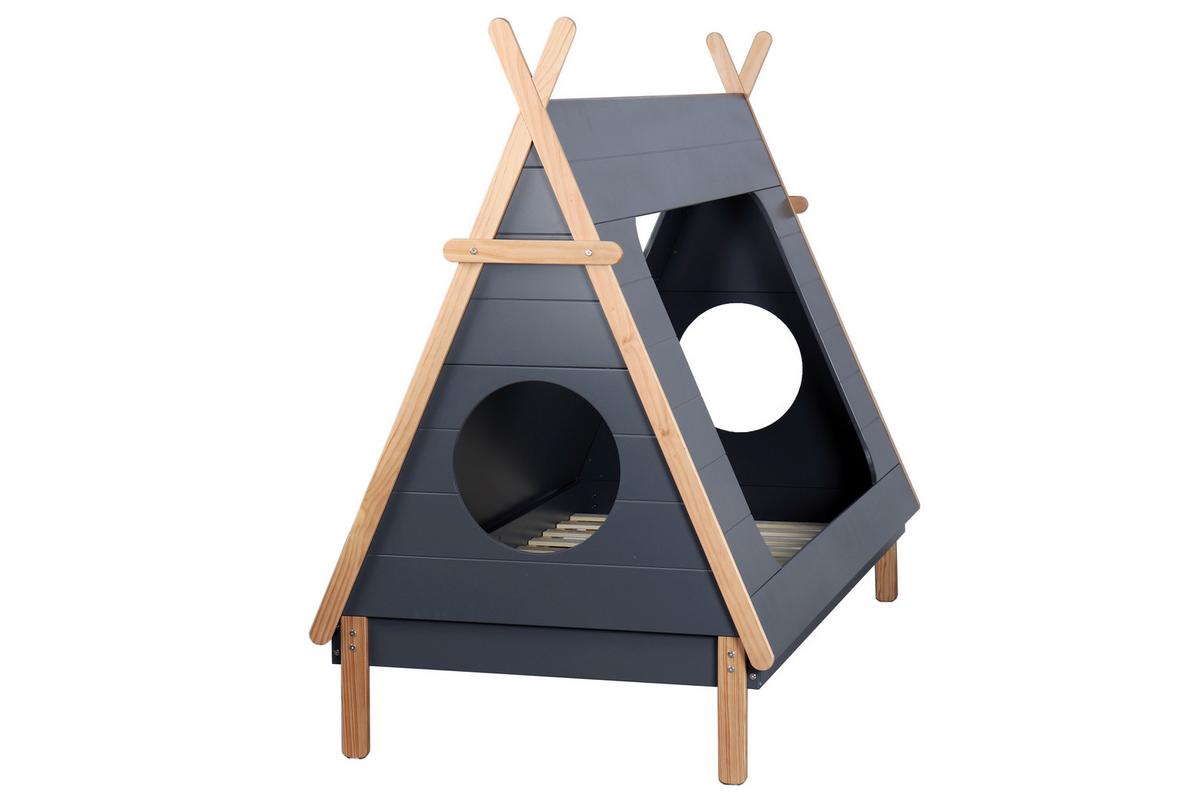 Hausbett ca. 90x200 cm Dunkelgrau/Naturfarben - Dunkelgrau/Naturfarben, Design, Holz/Holzwerkstoff (90/200cm) - Livetastic
