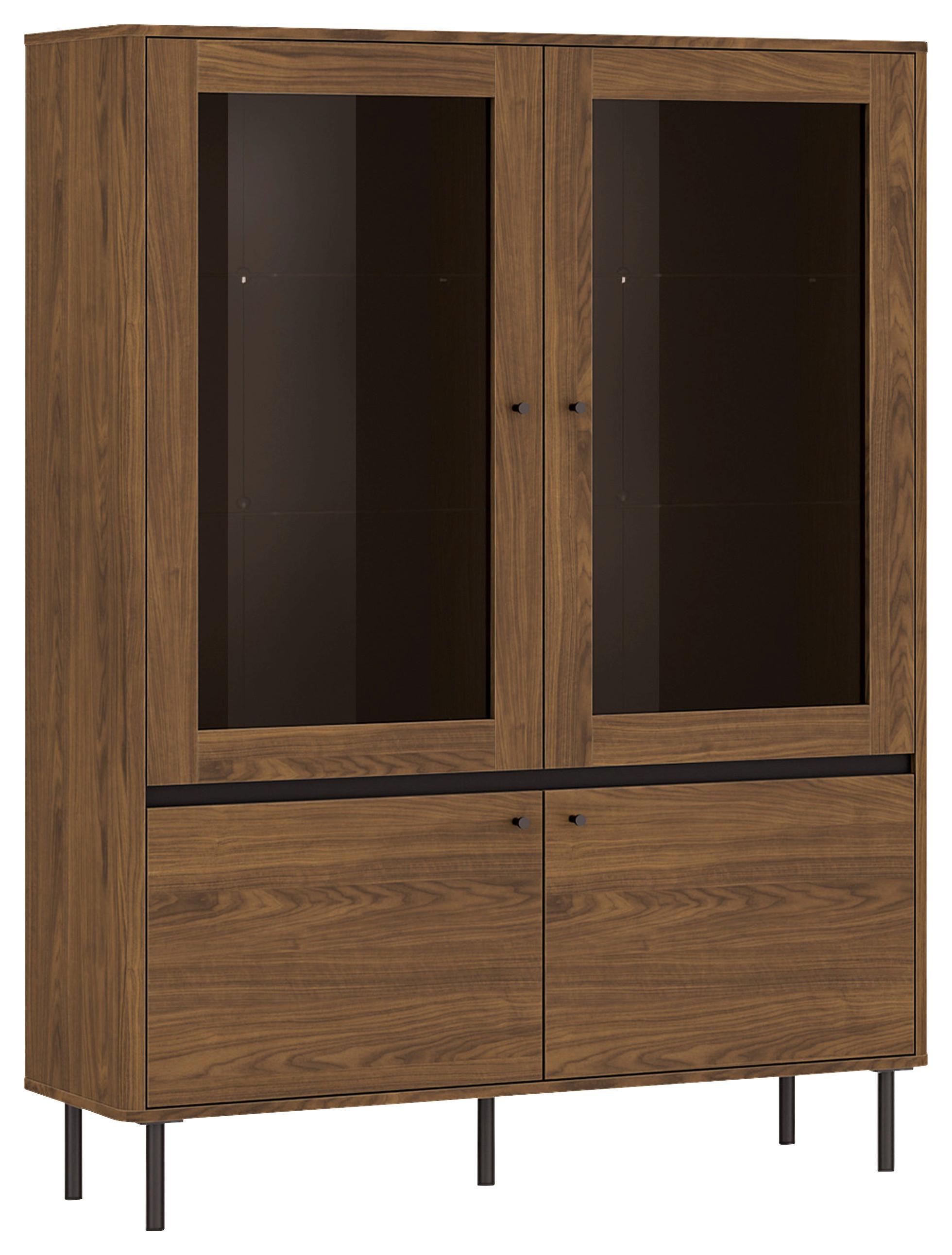 Vitrină Revillo - culoare lemn de nuc/negru, Basics, sticlă/material pe bază de lemn (120/160/40cm) - Modern Living