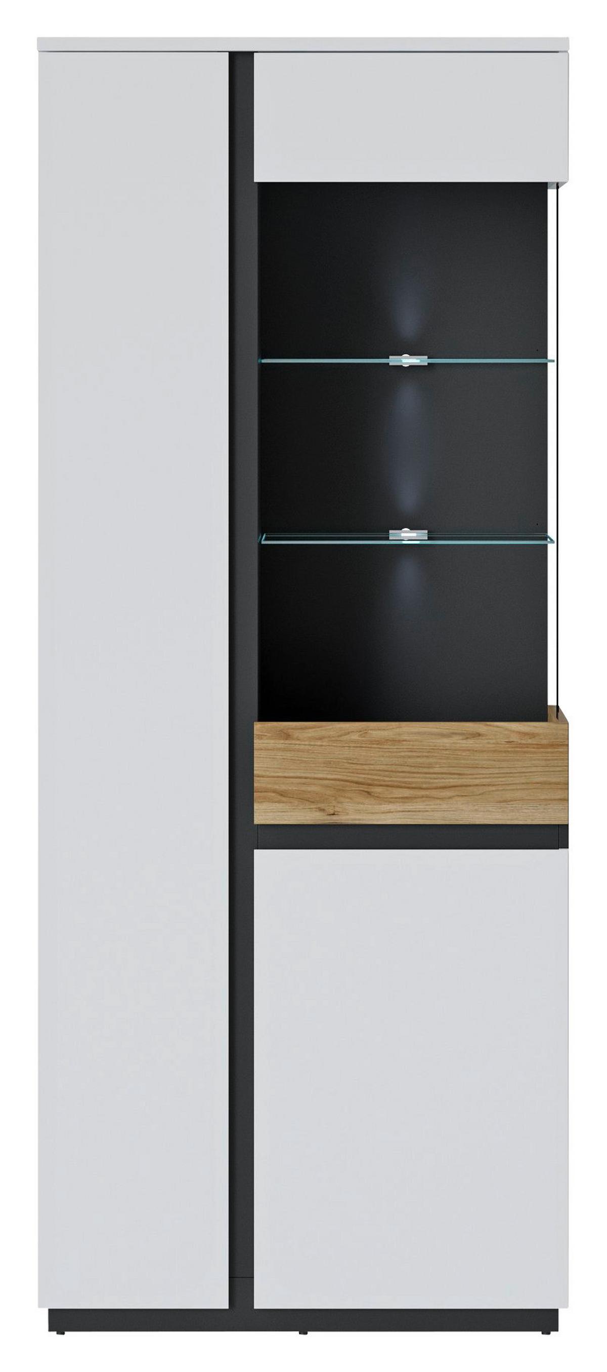 Vitrina Novena, Bela, Črna, Barva Hrasta - črna/barve hrasta, Trend, umetna masa/steklo (84/200/40cm)