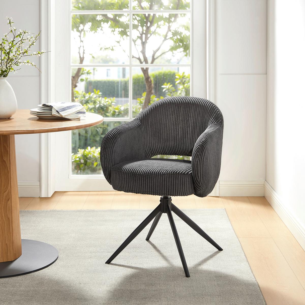 Naslanjač Cord, Temno Siva, Vrtljiv - temno siva/črna, Moderno, kovina/tekstil (58/84/60cm) - Livetastic