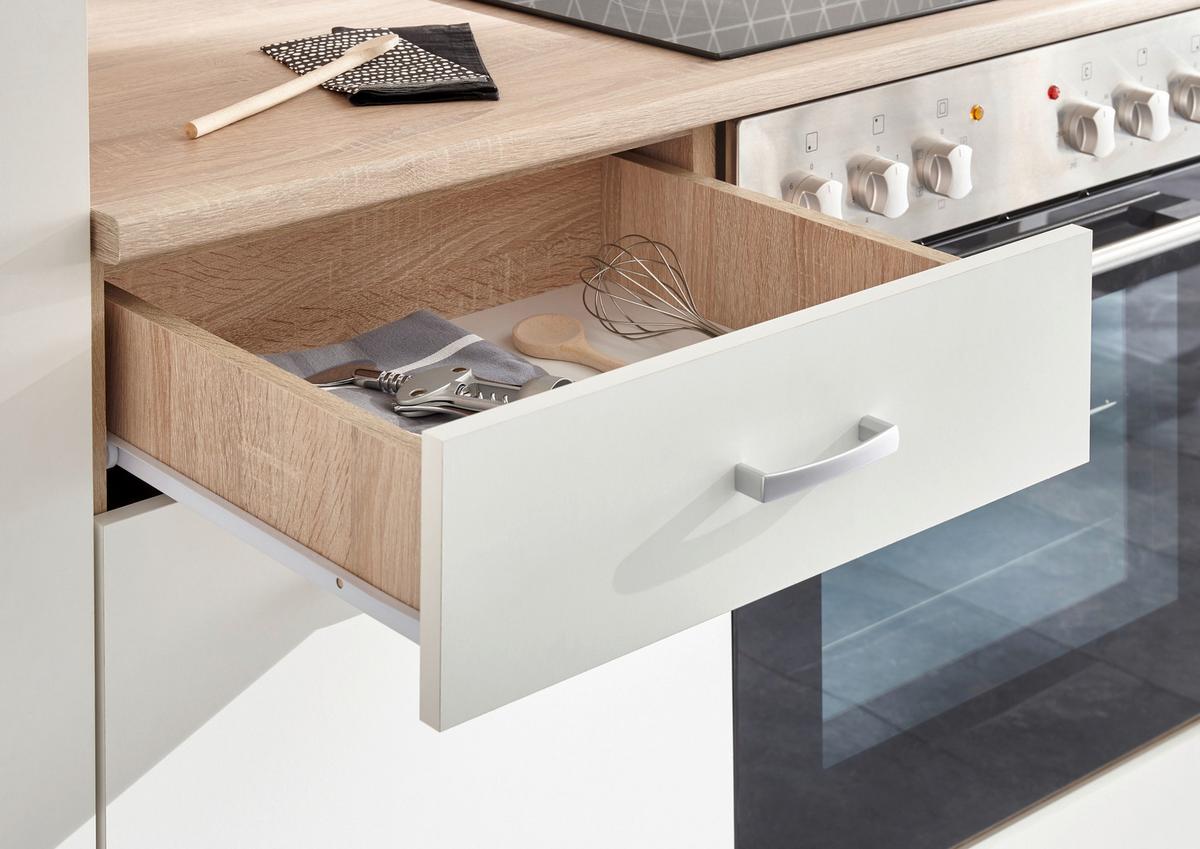 MEBLE KUCHENNE BEZ SPRZĘTÓW ANDY - kolor srebrny/biały, Modern, materiał drewnopochodny/tworzywo sztuczne (280cm) - MID.YOU