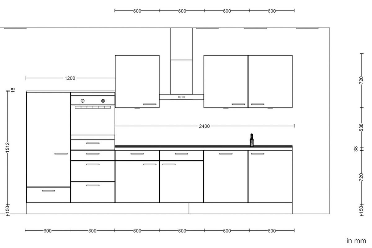 Küchenblock Riva Low m. Geräten Grau - Schieferfarben/Edelstahlfarben, MODERN, Holzwerkstoff/Metall (360cm) - Nobilia