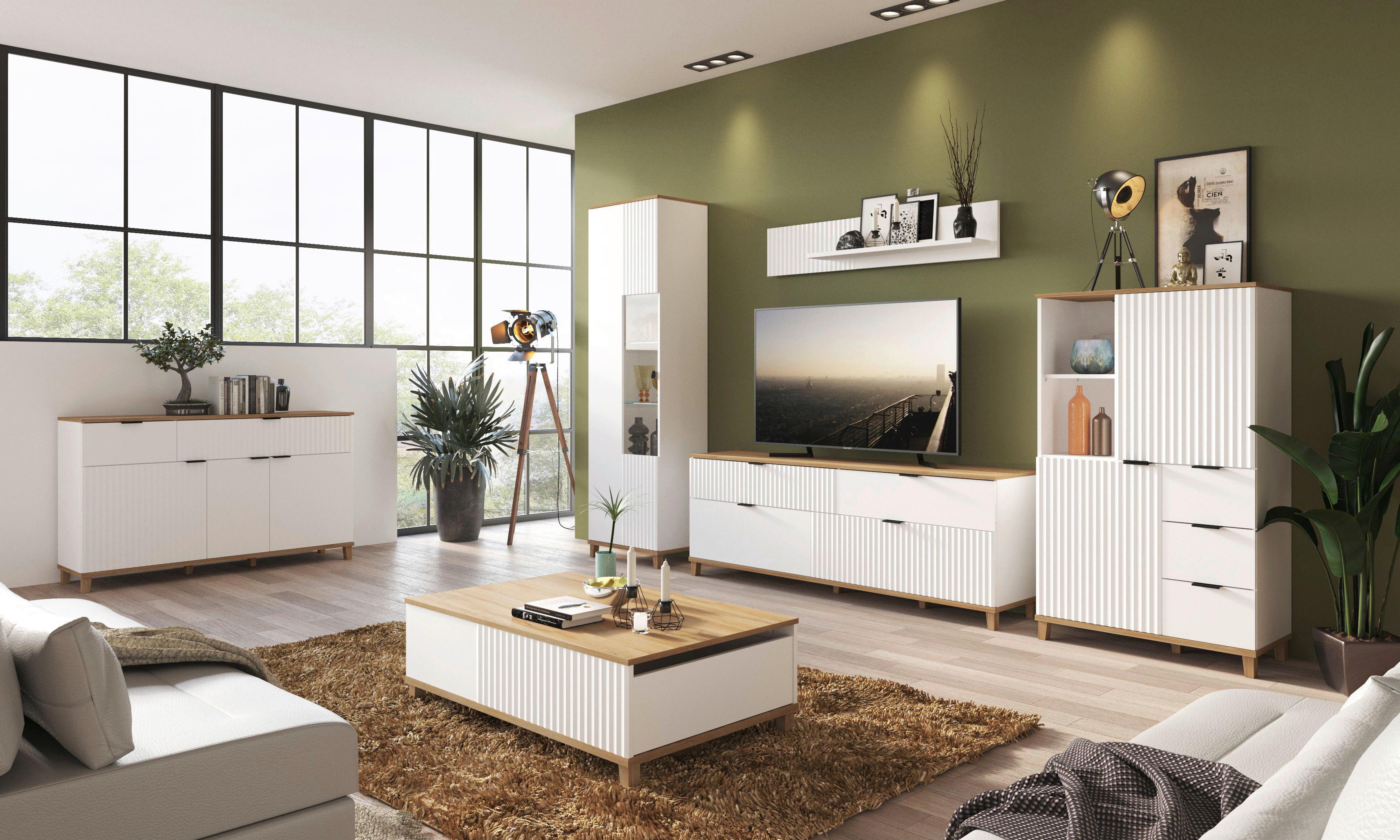Tv-elem Plissee - Modern, faalapú anyag/fém (183,8/65,6/40cm)