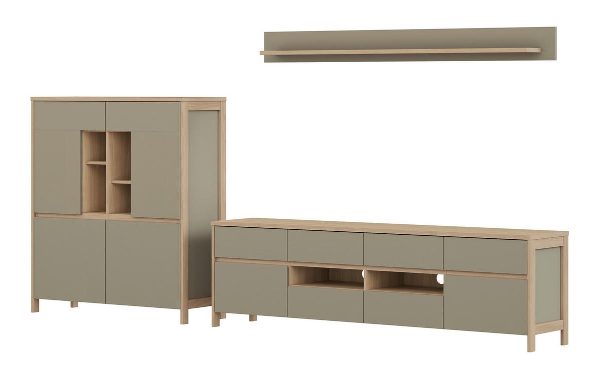 Wohnwand Stranda Eukalyptusfarben, 3-teilig - Eukalyptusholzfarben/Eichefarben, Design, Holzwerkstoff (319/170/39cm) - MID.YOU