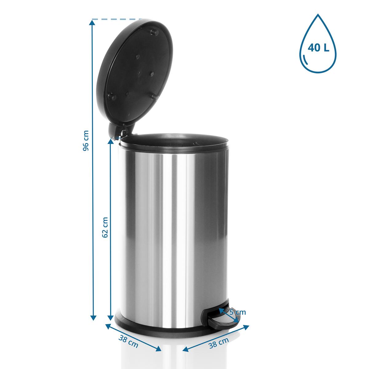 Koš Za Smeti Clean X, 40 L, Srebrna - srebrne barve/črna, Basics, kovina/umetna masa (38/62-96/38cm) - MID.YOU