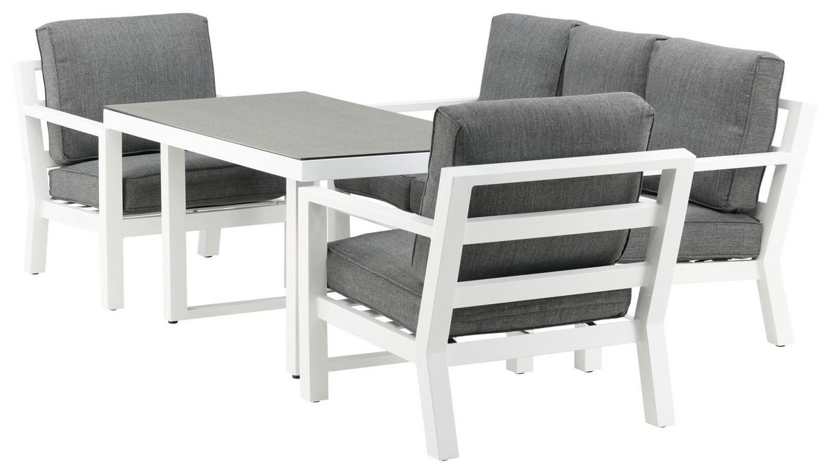 Loungegarnitur Barcelona Grau/Weiß Metall/Textil - Weiß/Grau, Basics, Textil/Metall - Gardenson