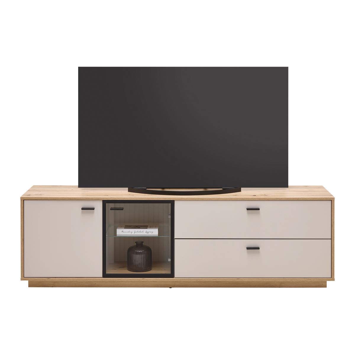 TV-Element Cremona Kaschmir/Eiche Artisan - Kaschmir/Schwarz, MODERN, Glas/Holzwerkstoff (180/55/45cm) - Premium Living