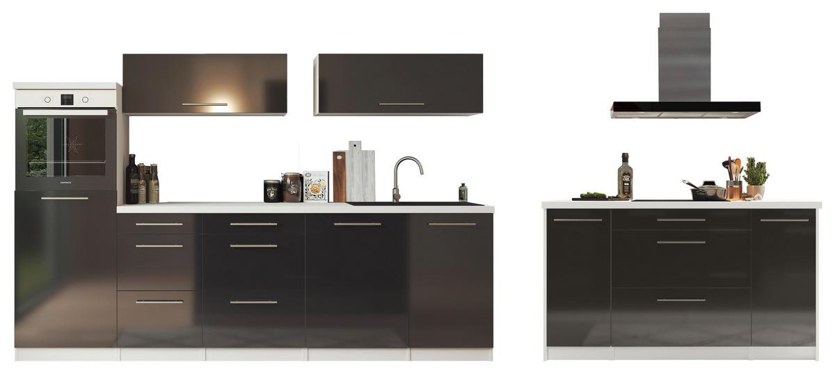 Inselküche Premium Weiss Hoch glanz m. Geräten B: ca. 280 cm - Schwarz/Weiß, MODERN, Holzwerkstoff/Metall (280/160cm) - Respekta
