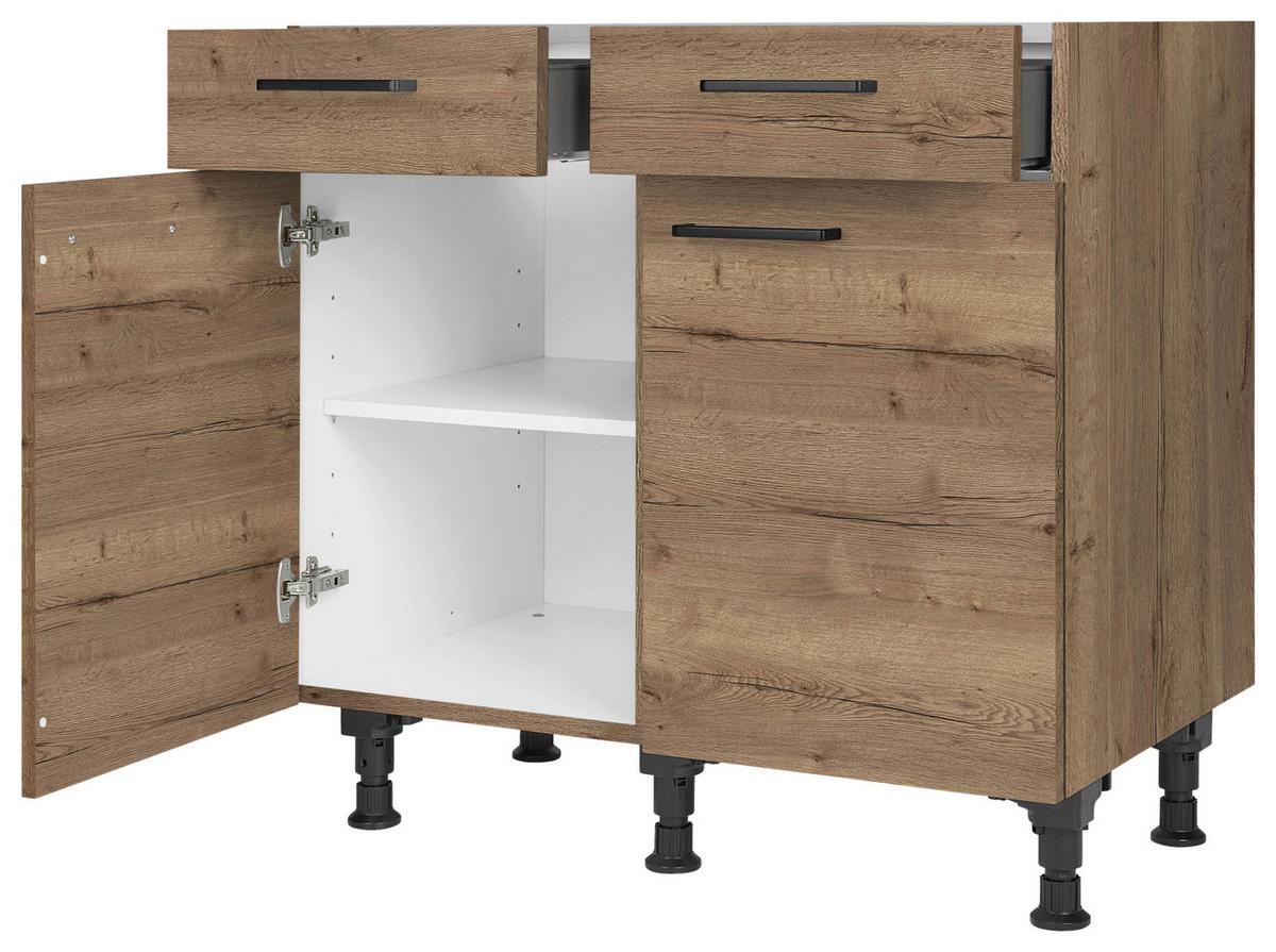 Schubkastenunterschrank Structura Eiche dunkel - Eiche dunkel/Schwarz, MODERN, Holzwerkstoff/Metall (90/87/56cm) - Nobilia