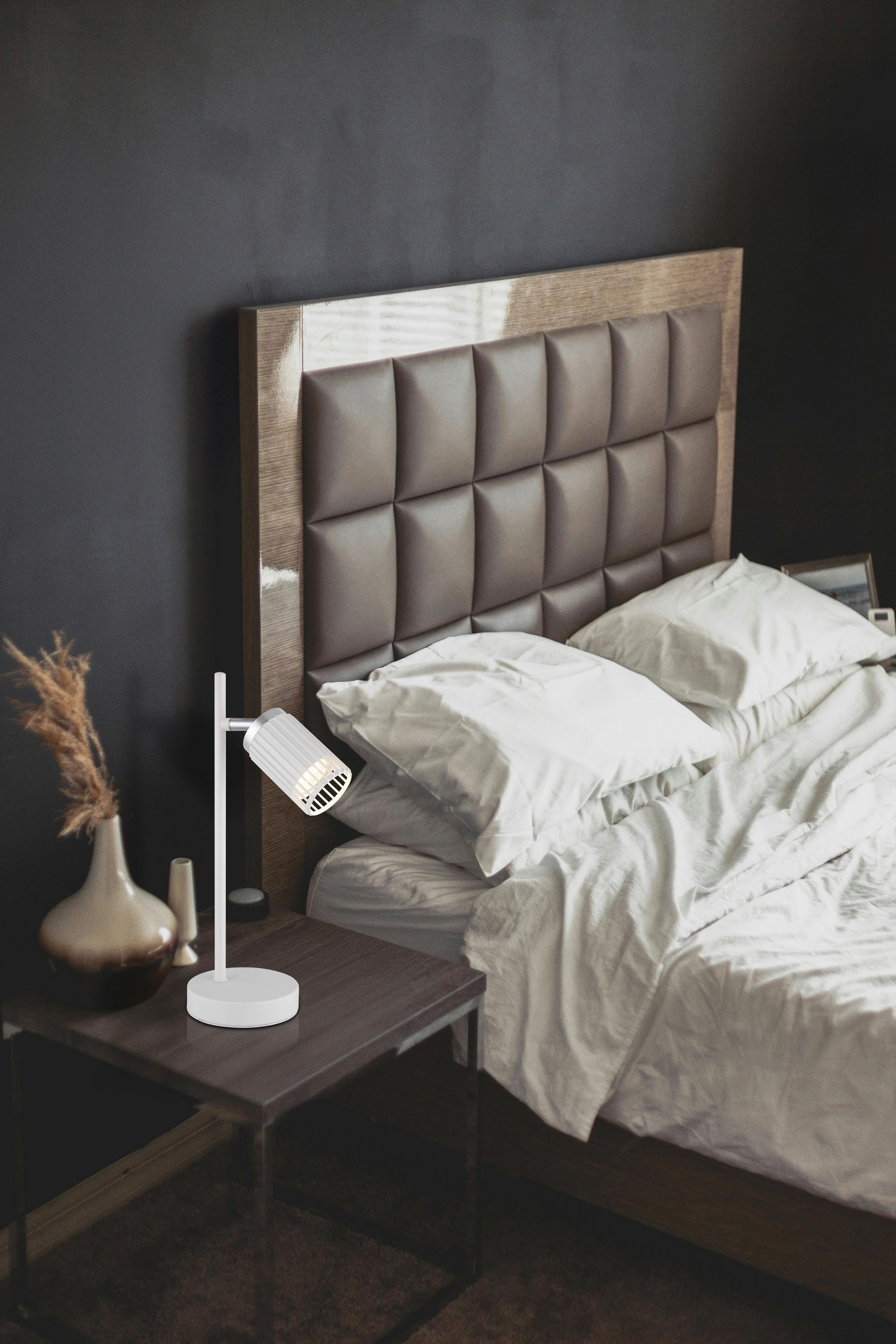 TISCHLEUCHTE 57906TW KORBEN - Chromfarben/Weiss, Design, Kunststoff/Metall (16,5/12/35cm) - Globo