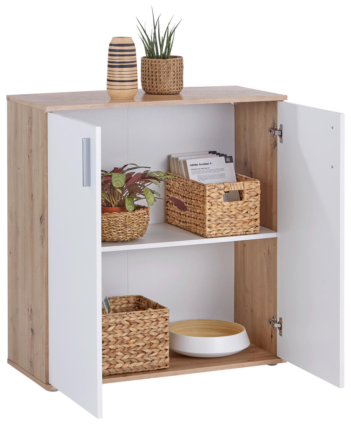 Komoda Ina 01, Barva Hrasta, Bela - bela/barve aluminija, Moderno, umetna masa/leseni material (88,2/94,8/38,3cm) - Mömax