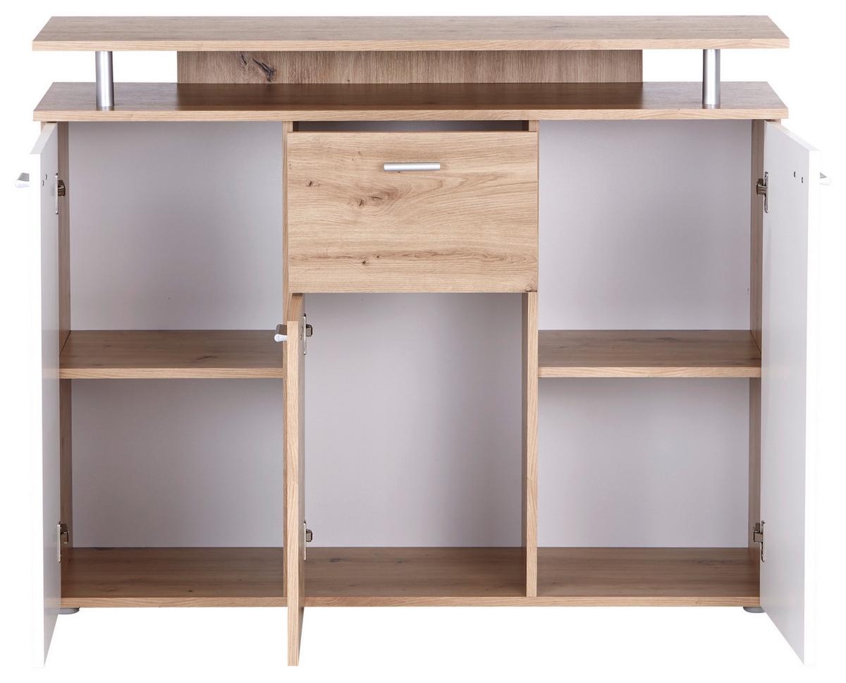 Komoda Leon, Bela, Barva Hrasta - bela/barve aluminija, Moderno, umetna masa/leseni material (117/92,3/38cm) - Mömax