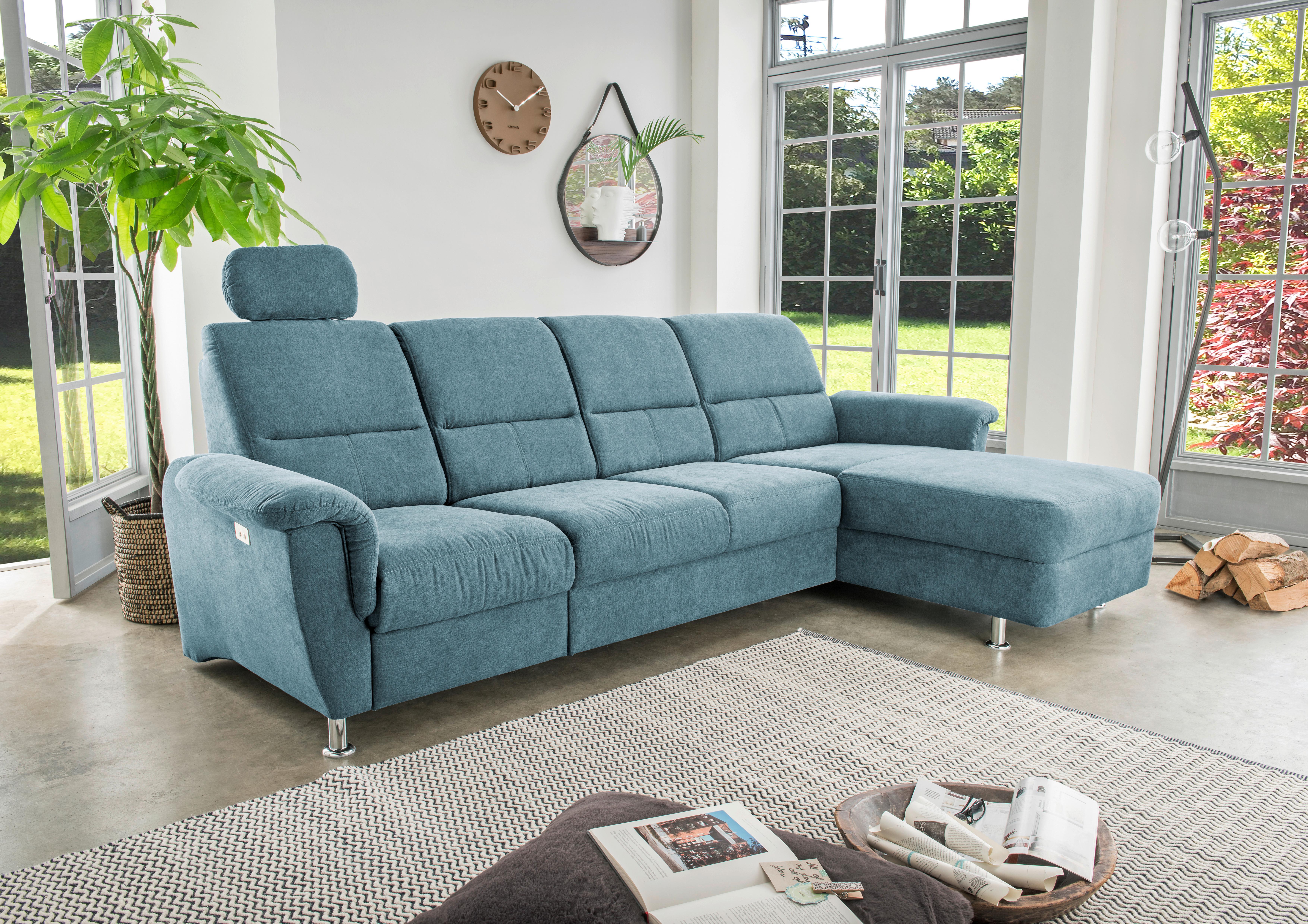 Wohnlandschaft Parole Hellblau Mikrofaser - Chromfarben/Hellblau, KONVENTIONELL, Textil/Metall (292/165cm) - Livetastic