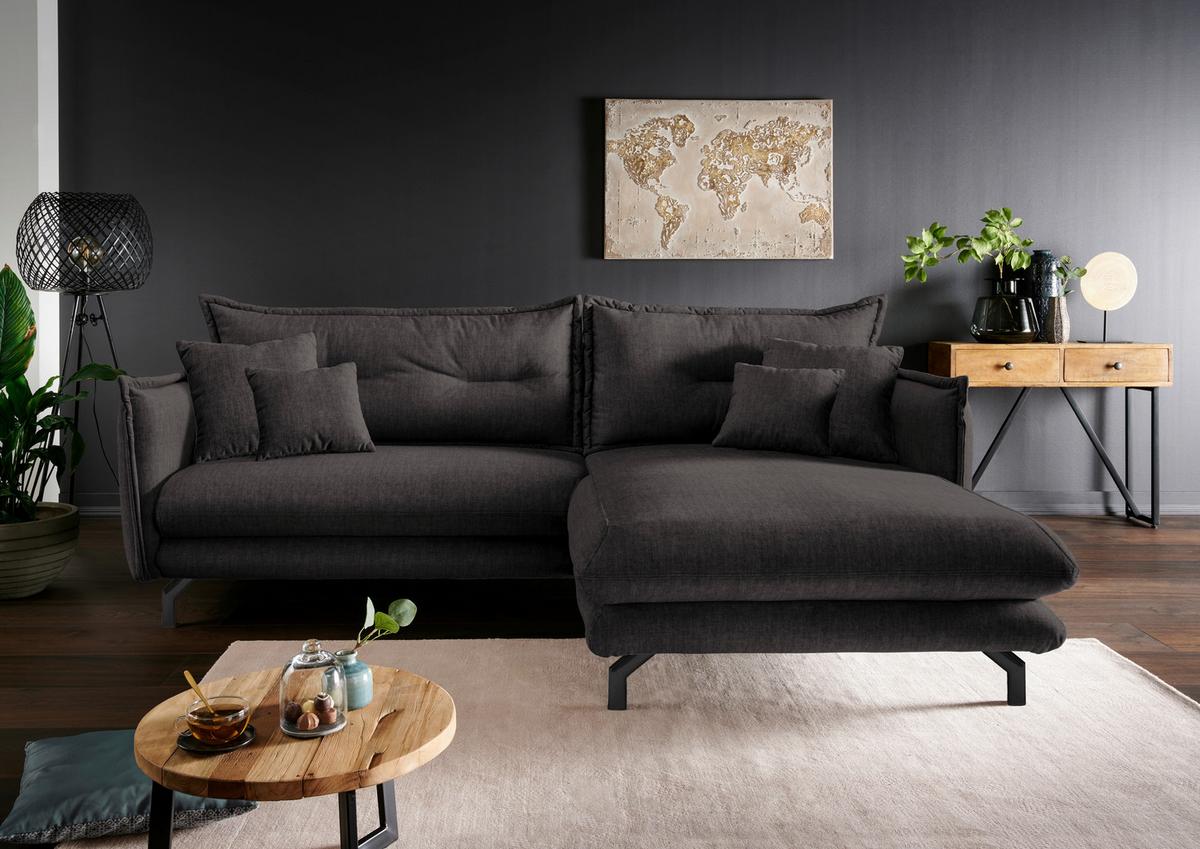 Wohnlandschaft Lava Anthrazit Velours - Türkis/Anthrazit, MODERN, Textil/Metall (255/180cm) - Livetastic