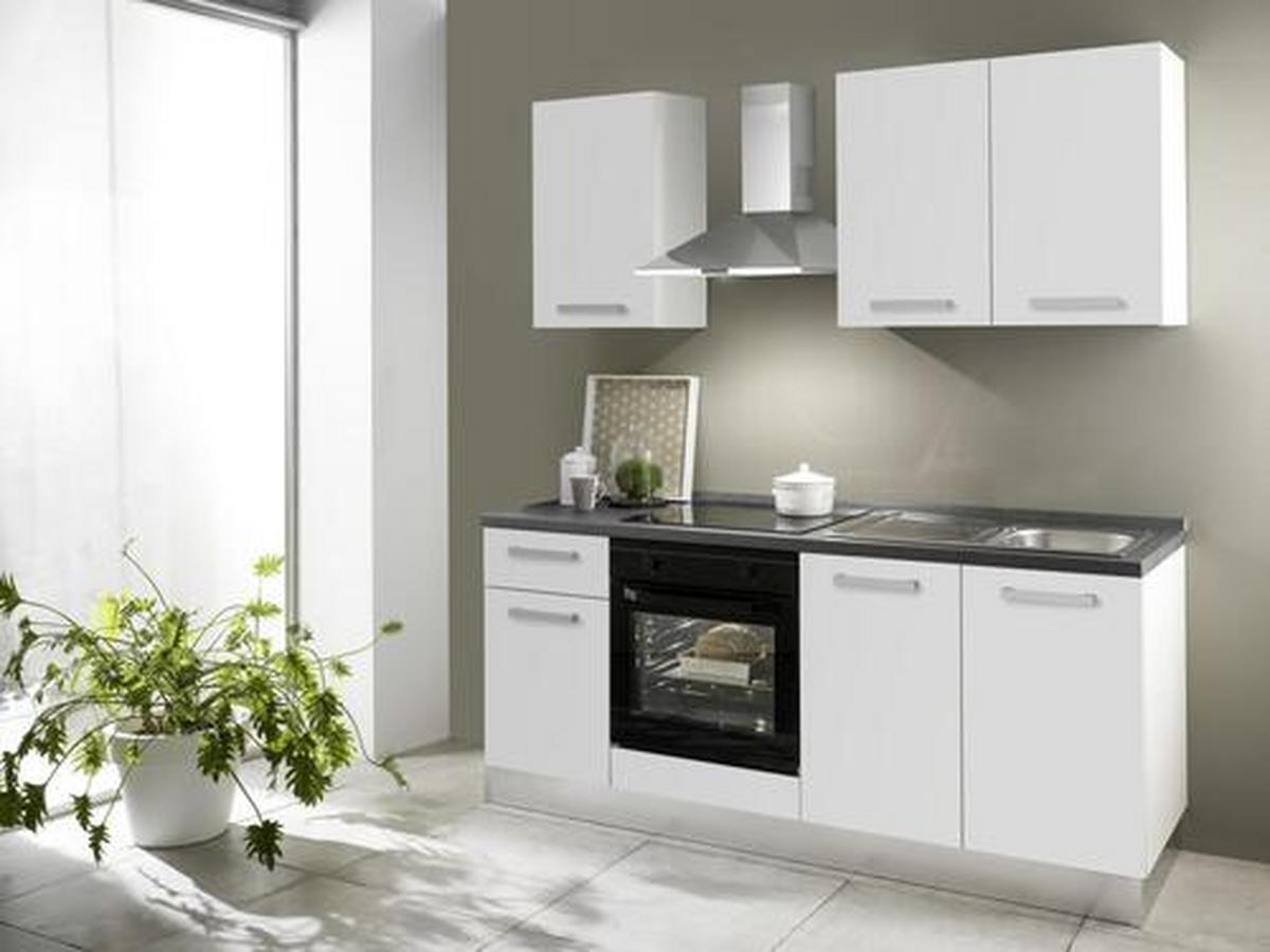 Küchenblock Belluna m. Geräten Weiß - Eiche grau/Alufarben, Basics, Holzwerkstoff/Kunststoff (210cm) - MID.YOU