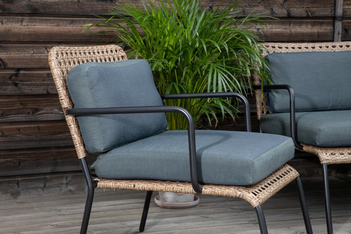 Loungegarnitur Paola 5-tlg. Rattan geflecht - Dunkelgrau/Schwarz, KONVENTIONELL, Naturmaterialien/Holz - Gardenson