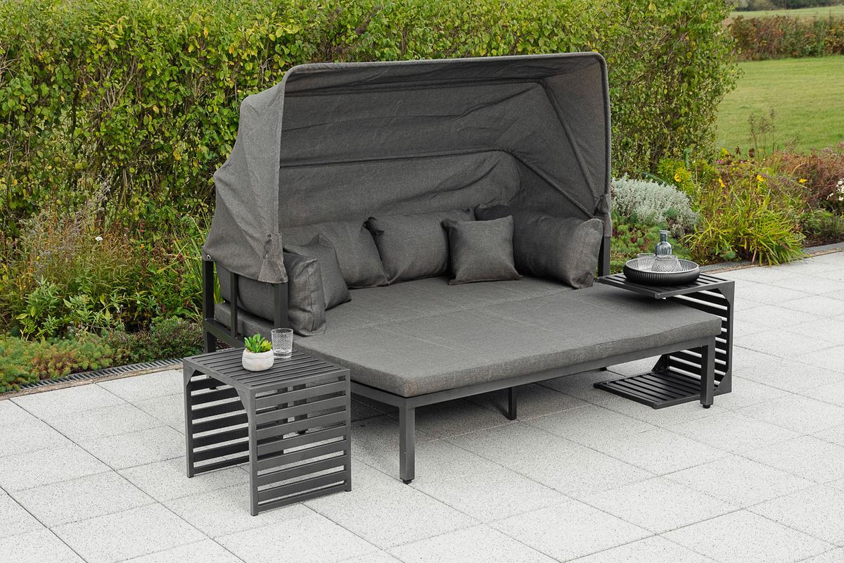 Loungegarnitur 4-tlg. Argos Metall/Textil mit Kissen - Graphitfarben/Grau, KONVENTIONELL, Textil/Metall (175/148/80cm) - Gardenson