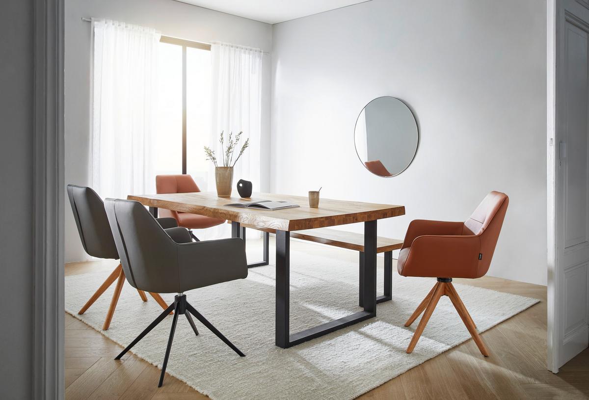 KRZESŁO Z PODŁOKIETNIKAMI MEDUSA - kolor dębowy/antracytowy, Konventionell, skóra/drewno (59,5/87,5/63cm) - Novel