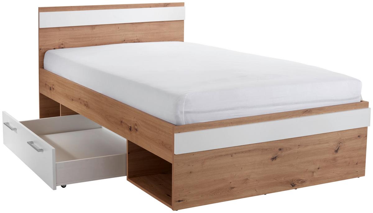 Krevet Box 120 - bijela/hrast Artisan, Moderno, drvni materijal (120/200cm) - Modern Living