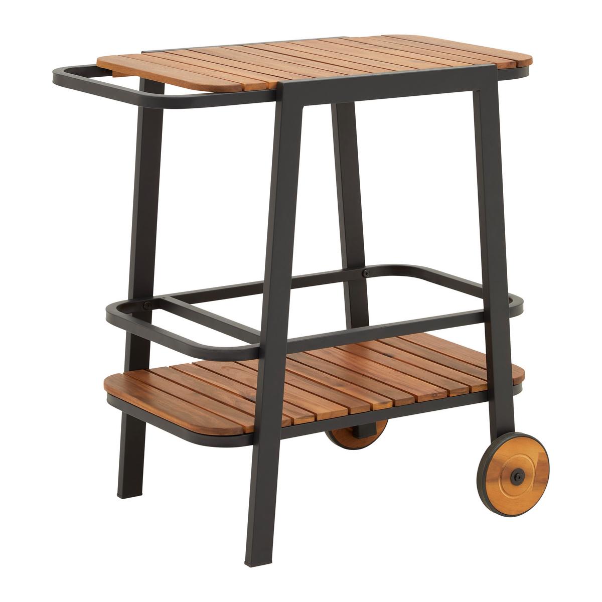 Servirni Voziček Marlo, Aluminij, Akacija - črna, Moderno, kovina/les (76/77/49cm) - Bessagi Garden