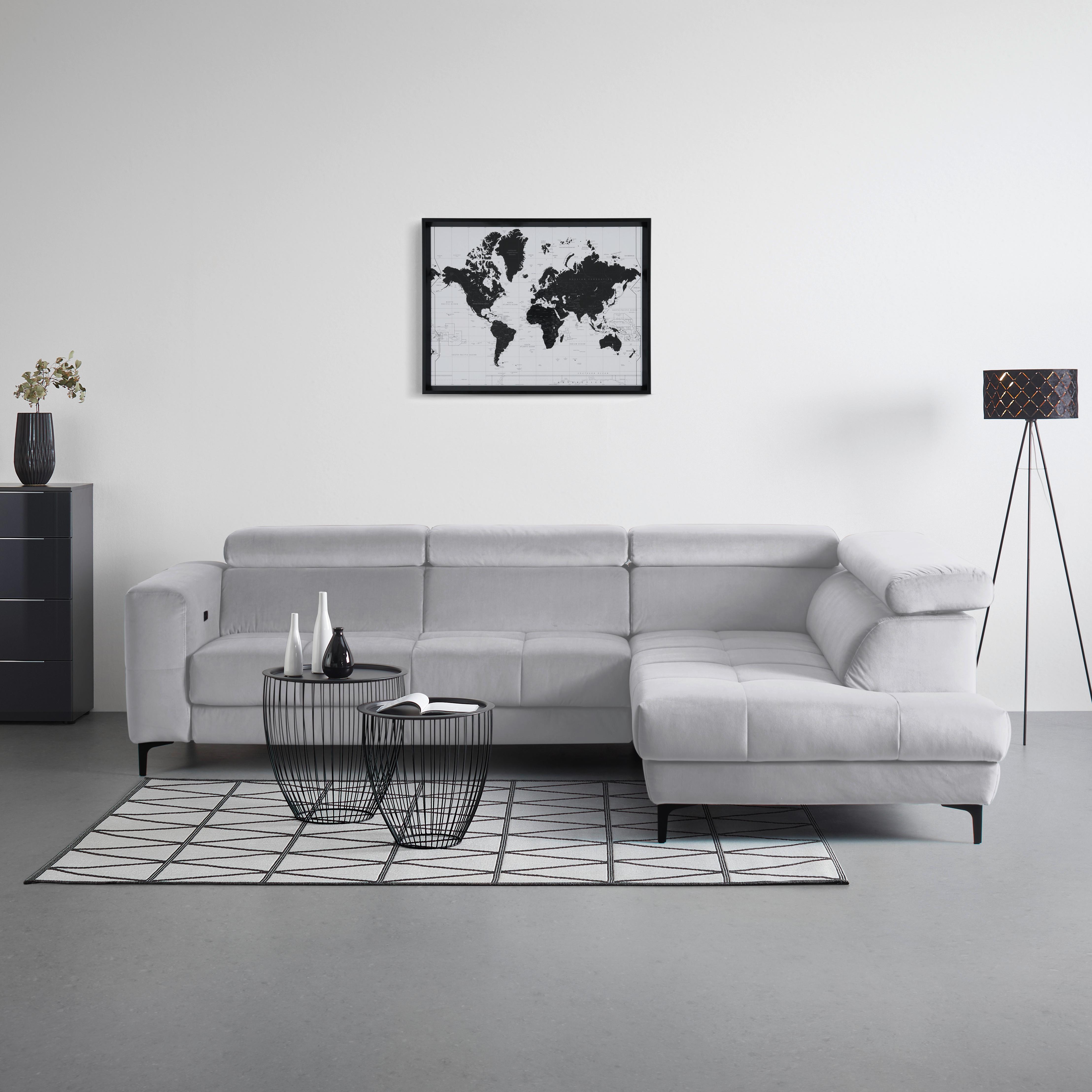 Ecksofa Emma rechts Grauweiß - Grauweiß/Schwarz, MODERN, Textil (301/210cm) - Premium Living