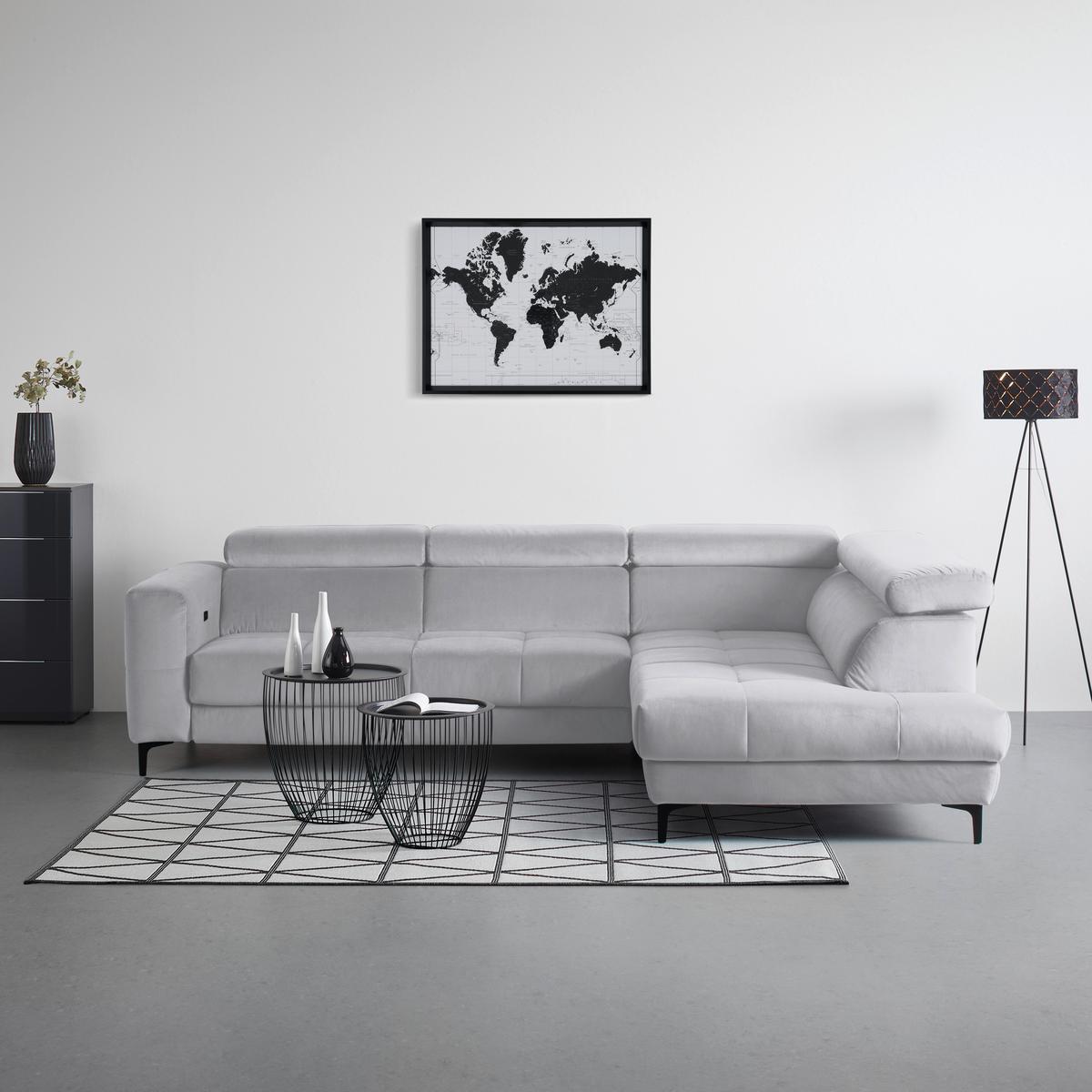 Ecksofa Emma rechts Grauweiß - Grauweiß/Schwarz, MODERN, Textil (301/47/210cm) - Premium Living
