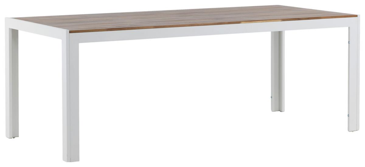 Gartentisch Bois ca. 200x100 cm Akazie massiv - Weiß/Akaziefarben, KONVENTIONELL, Holz/Metall (200/100/76cm) - Gardenson