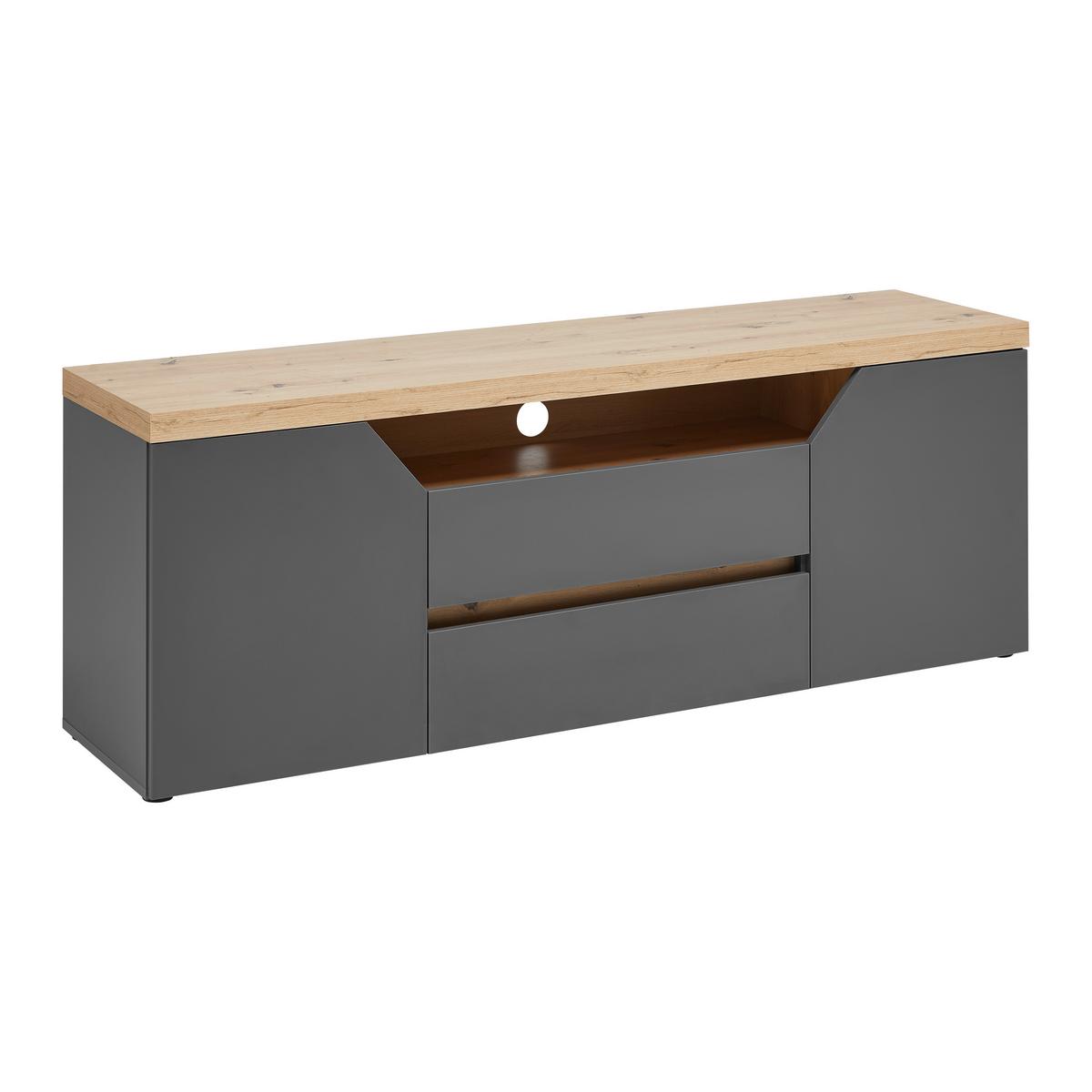 Lowboard Pepe Graphitfarben/Eiche Artisan - Graphitfarben/Schwarz, MODERN, Holzwerkstoff/Kunststoff (160/57/40cm) - Mömax