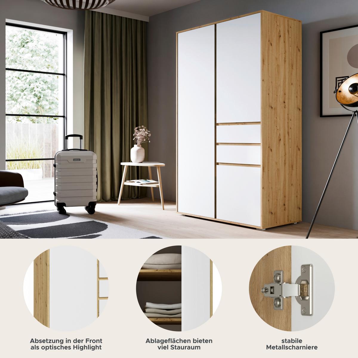 Drehtürenschrank Falun Weiß/Eiche Artisan - Weiß/Eiche Artisan, MODERN, Holzwerkstoff (100/194/56cm) - Livetastic