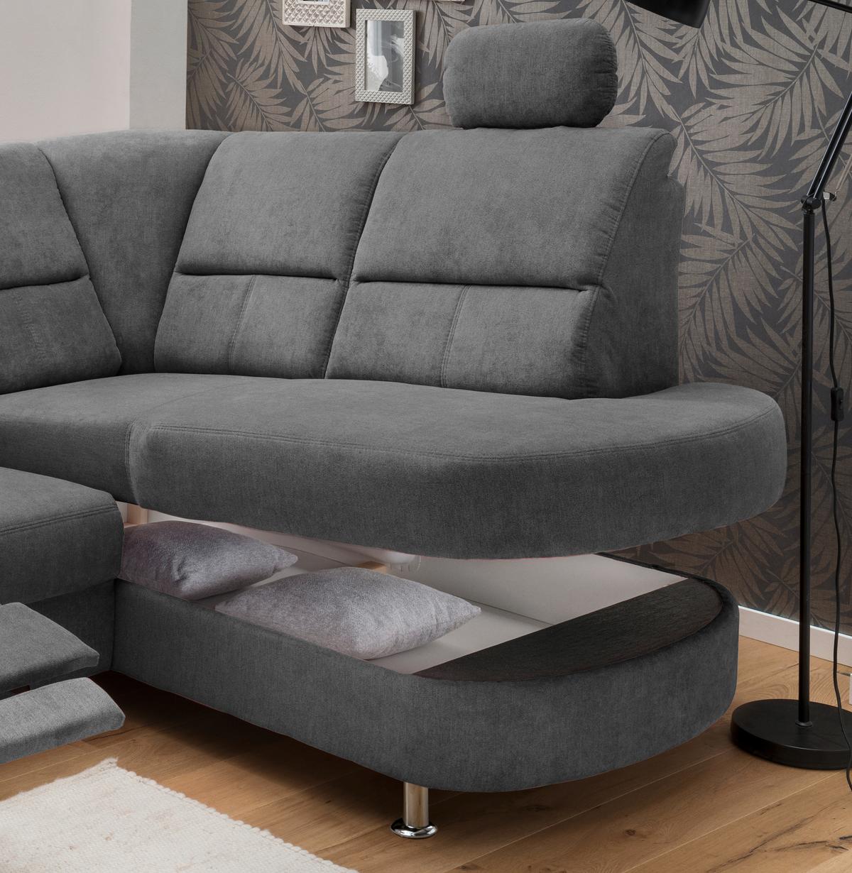 Wohnlandschaft Parole Anthrazit Mikrofaser - Chromfarben/Anthrazit, KONVENTIONELL, Textil/Metall (231/184cm) - Livetastic