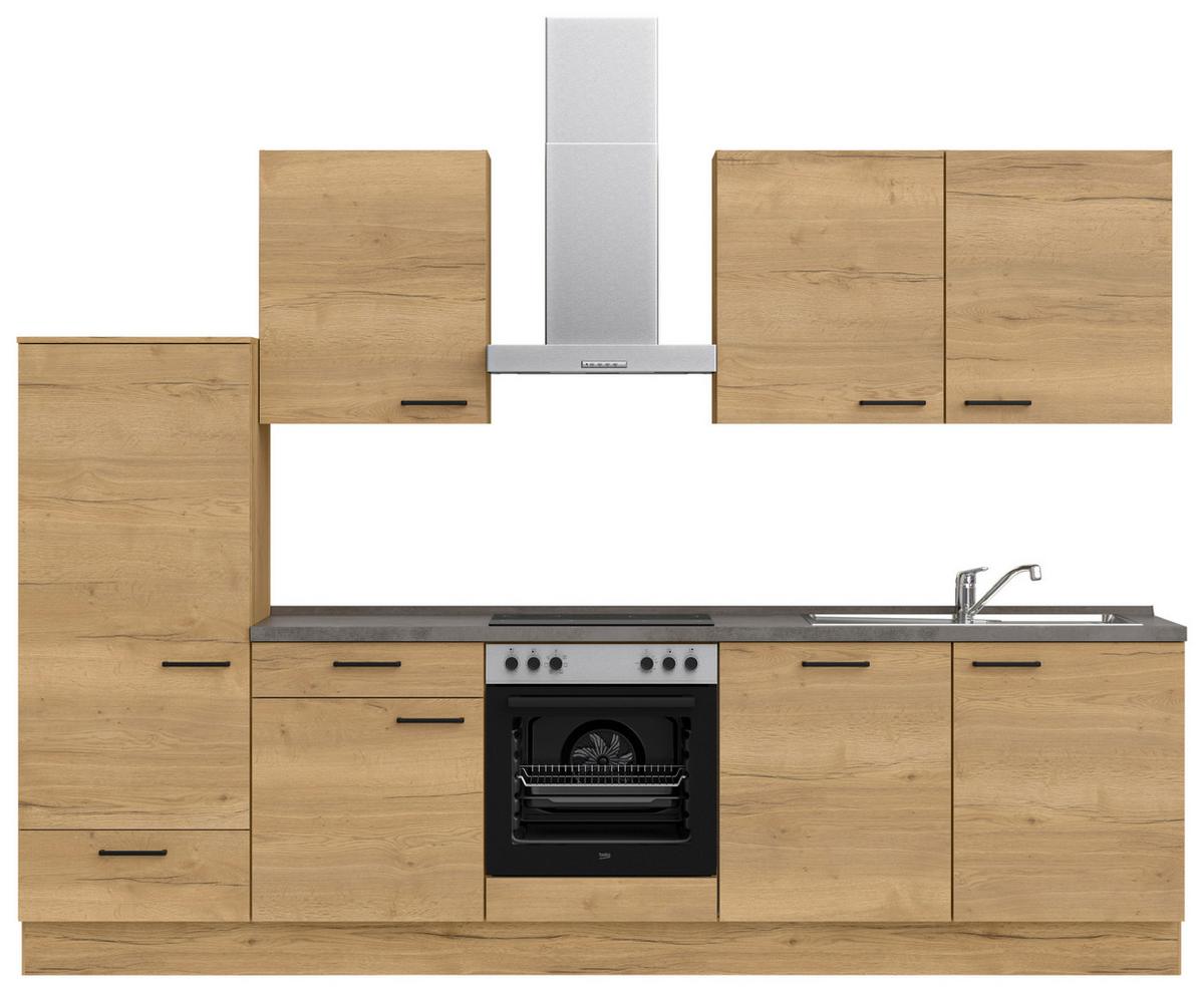 Küchenblock Structura Low m. Geräten Eiche - Schieferfarben/Eichefarben, MODERN, Holzwerkstoff/Metall (300cm) - Nobilia