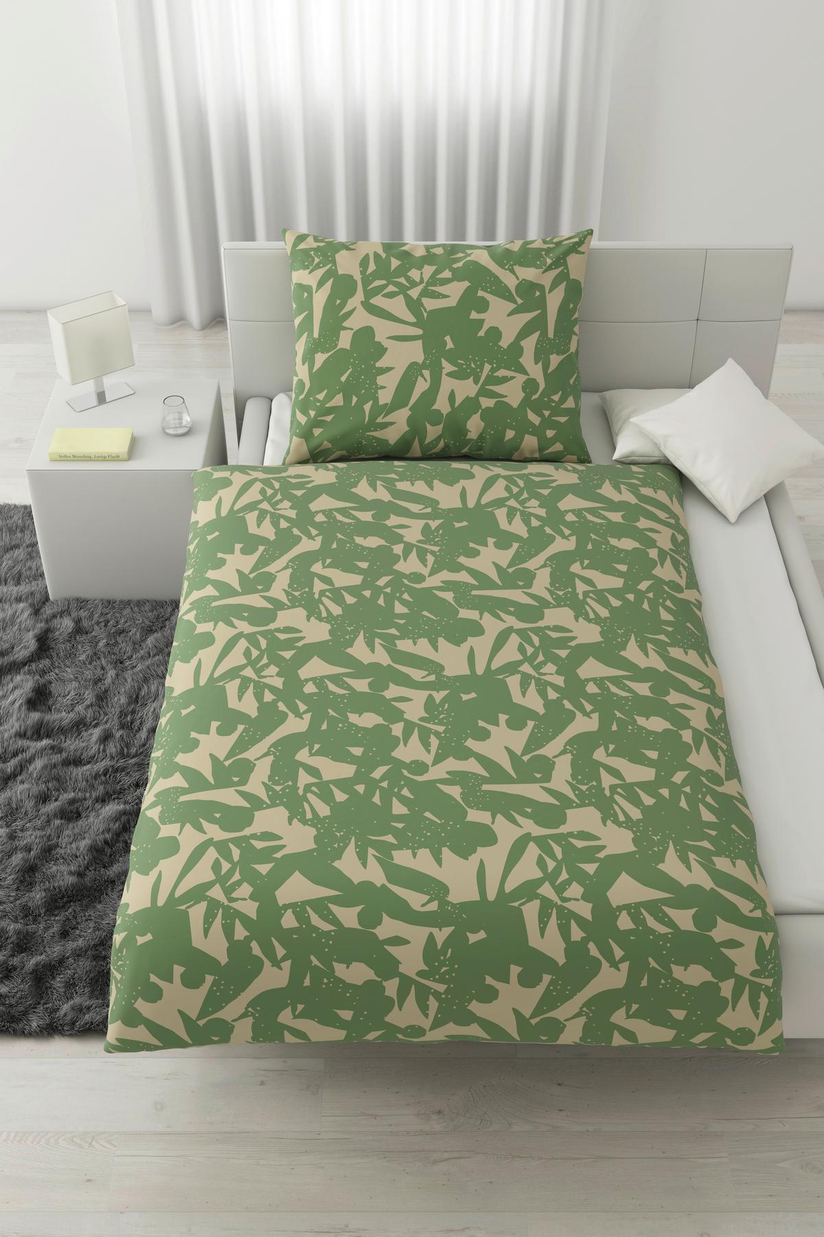 WENDEBETTWÄSCHESET ABSTRACT WENDE - Beige/Grün, Konventionell, Textil (160/210cm) - Modern Living