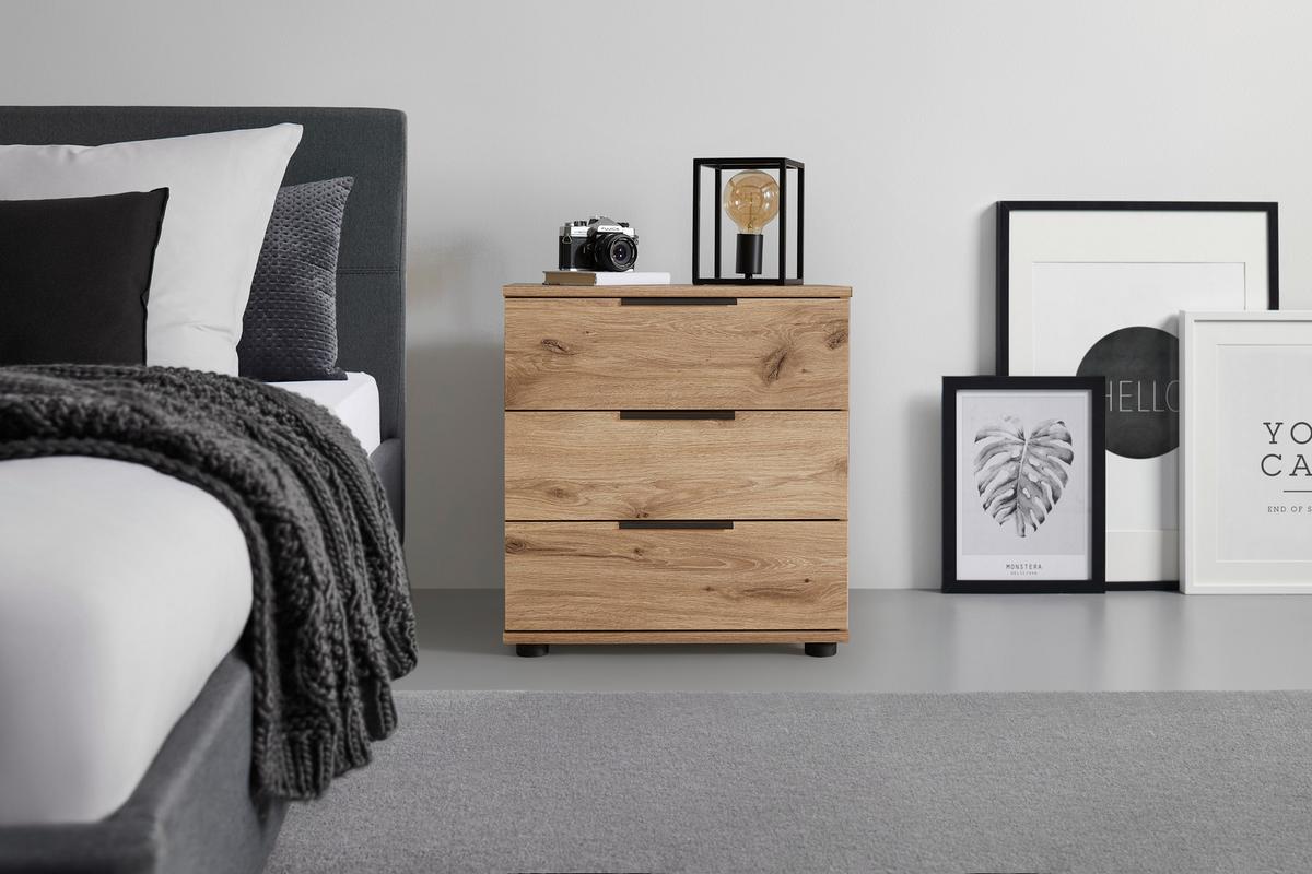 Nachtkästchen easy plus black a Eichefarben - Eichefarben/Schwarz, KONVENTIONELL, Holzwerkstoff/Metall (52/58/38cm) - Mömax