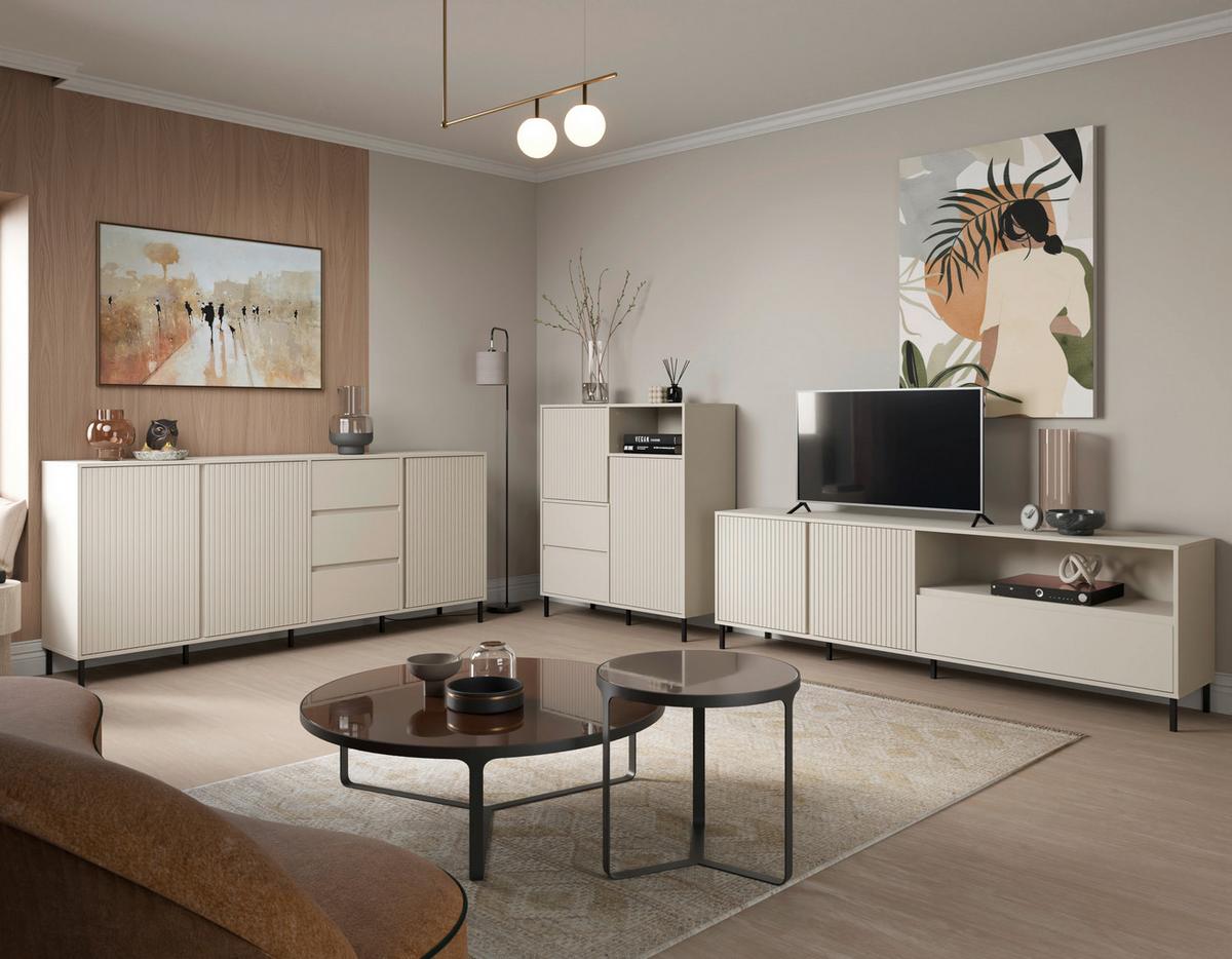 Komoda Avenale, Kašmir - kašmir/črna, Trend, kovina/leseni material (105,4/117,2/40cm)