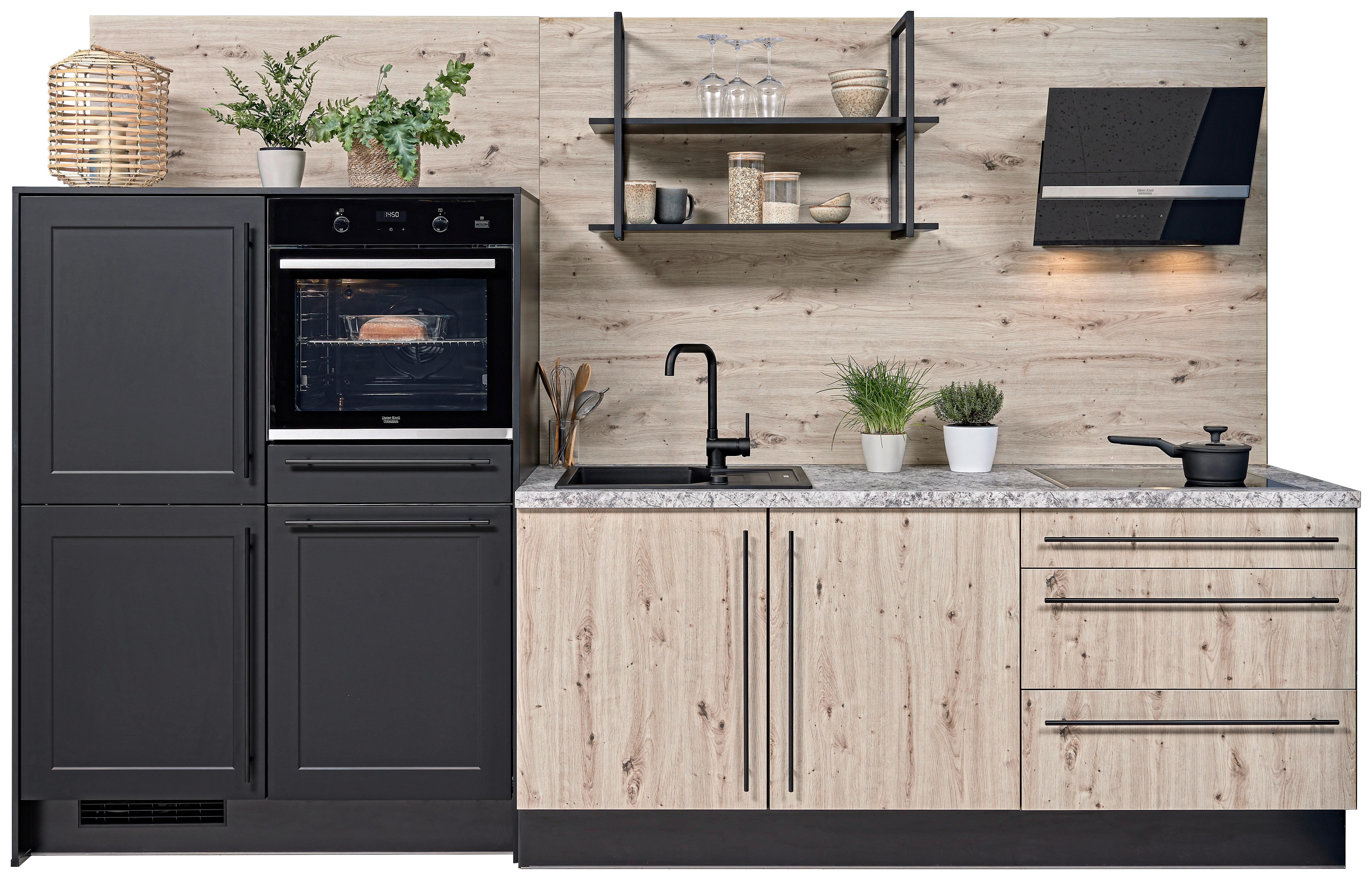 KÜCHENBLOCK IP2200/4250 - Eichefarben/Schwarz, Modern, Holzwerkstoff (320cm) - Impuls