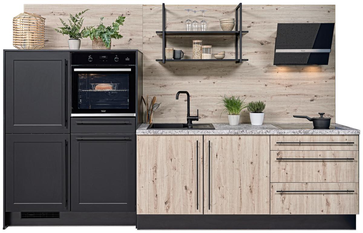 KÜCHENBLOCK IP2200/4250 - Eichefarben/Schwarz, Modern, Holzwerkstoff (320cm) - Impuls