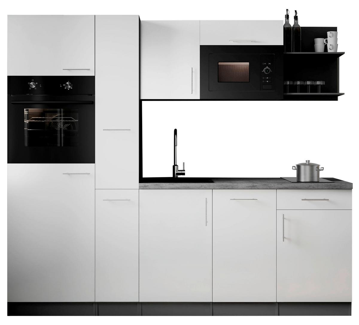 Küchenblock Oliver m. Geräten Weiß - Weiß/Grau, Trend, Holzwerkstoff/Metall (235cm) - Respekta