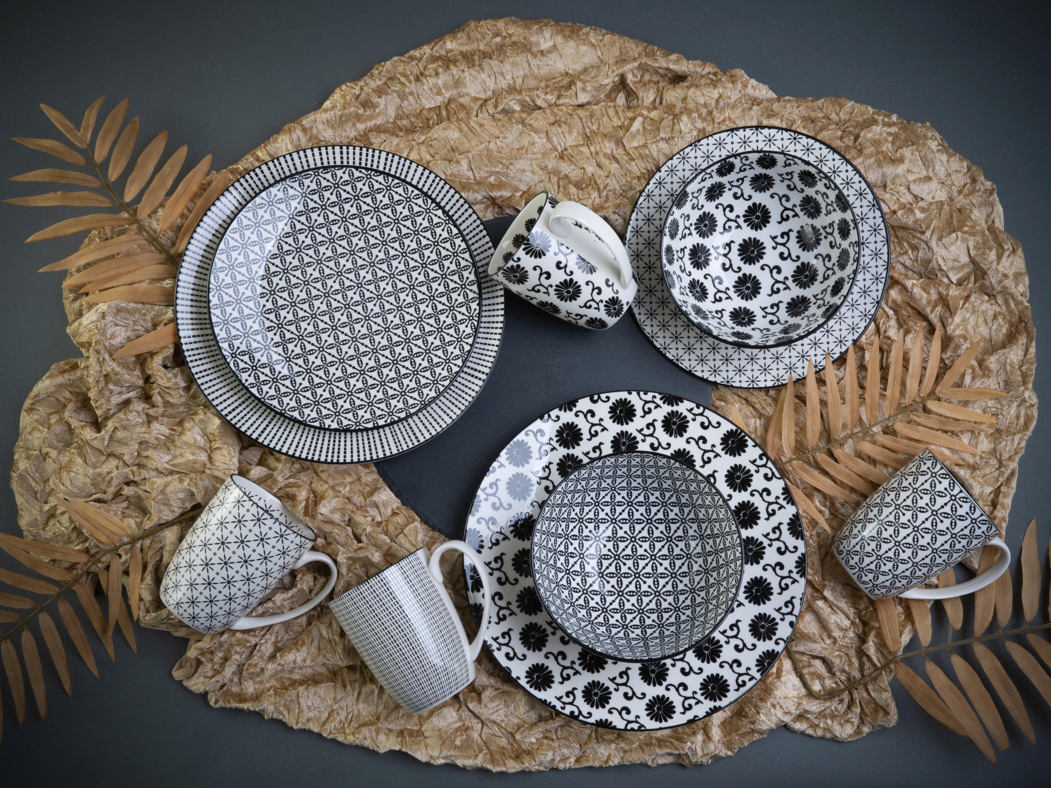 Kombinirani Servis New Style Black, 16-Delni - črna/bela, Basics, keramika - Creatable