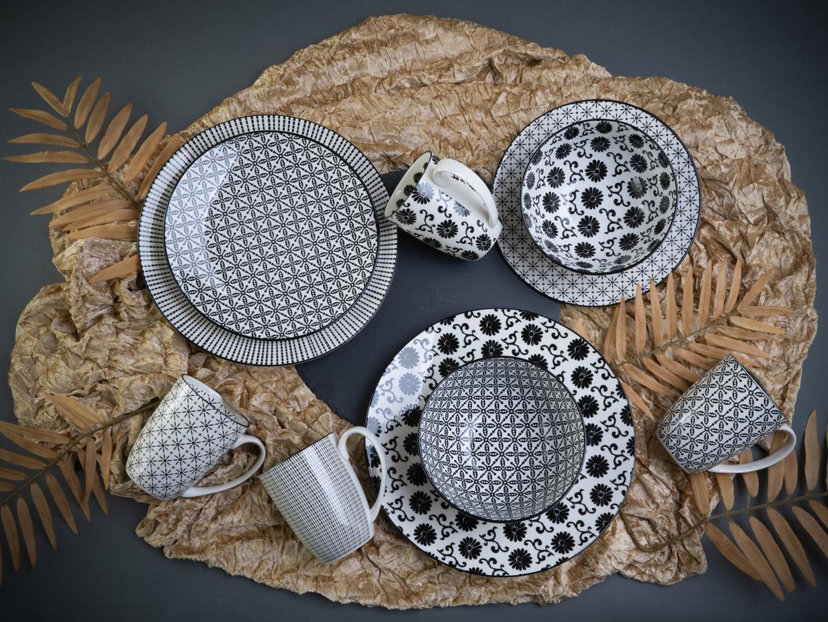 Kombinirani Servis New Style Black, 16-Delni - črna/bela, Basics, keramika - Creatable