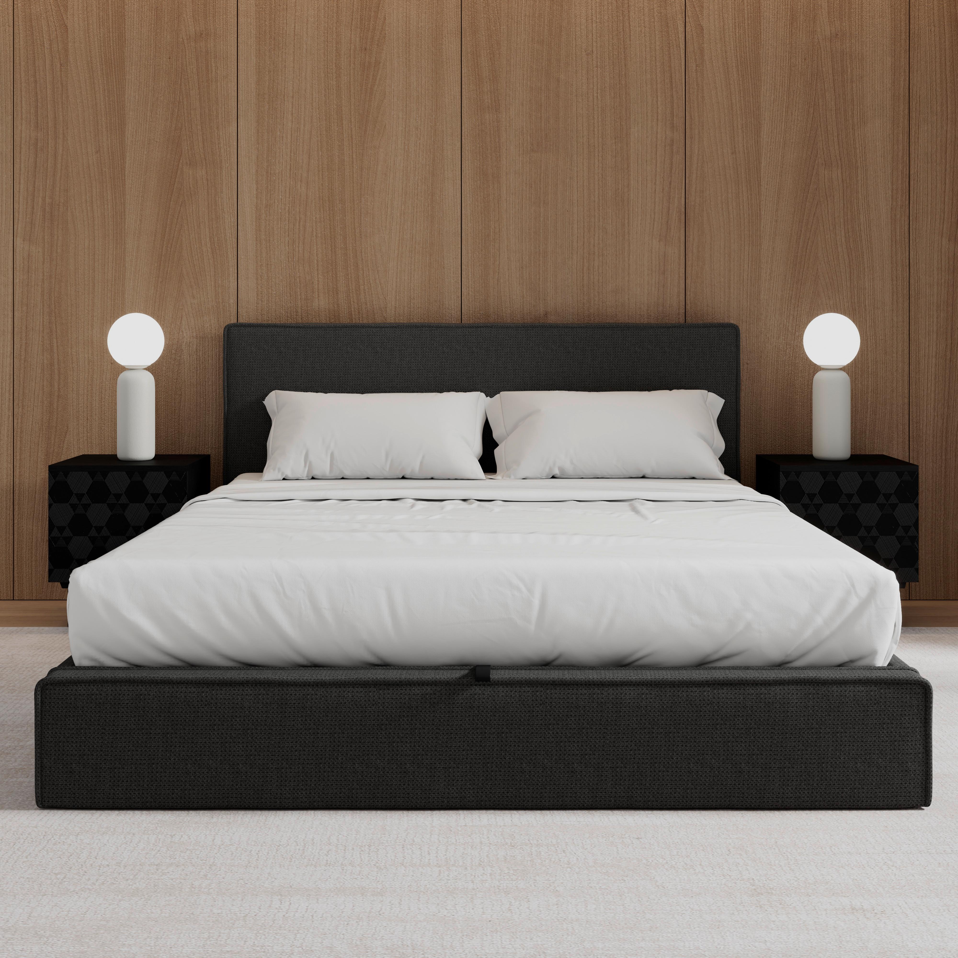 Polsterbett Gina Dunkelgrau ca. 180x200 cm Stauraum - Dunkelgrau/Schwarz, MODERN, Holz/Textil (180/200cm) - Bessagi Home