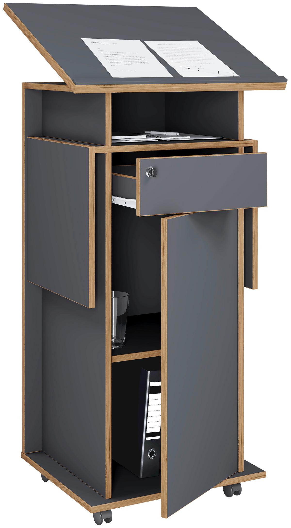 Stoječi Pult Salia L, Antracit, Barva Hrasta - medeni hrast/antracit, Design, leseni material (123/128/44cm) - MID.YOU