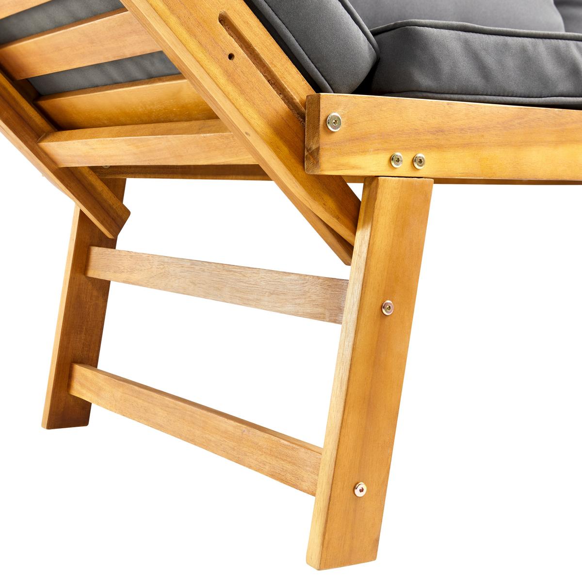 Gartenliege Pia Dunkelgrau Akazie/Outdoorstoff - Dunkelgrau/Akaziefarben, MODERN, Holz/Textil (143-190/68/75cm) - Bessagi Garden