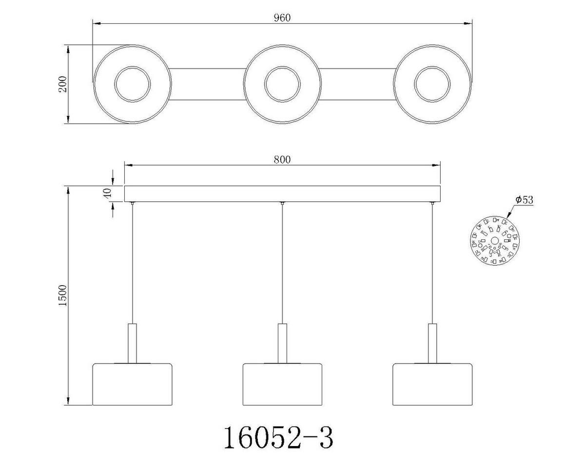 LED-HÄNGELEUCHTE 16052-3  TRENTON - Weiss/Schwarz, Design, Glas/Kunststoff (90/20/150cm) - Globo